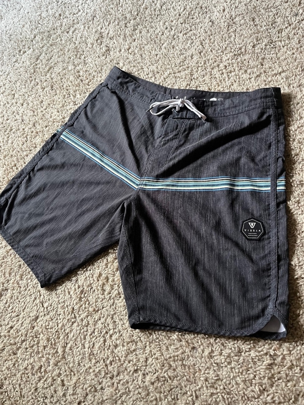 Vissla Men's Dark Gray Board Shorts with Striped Accent Size 34